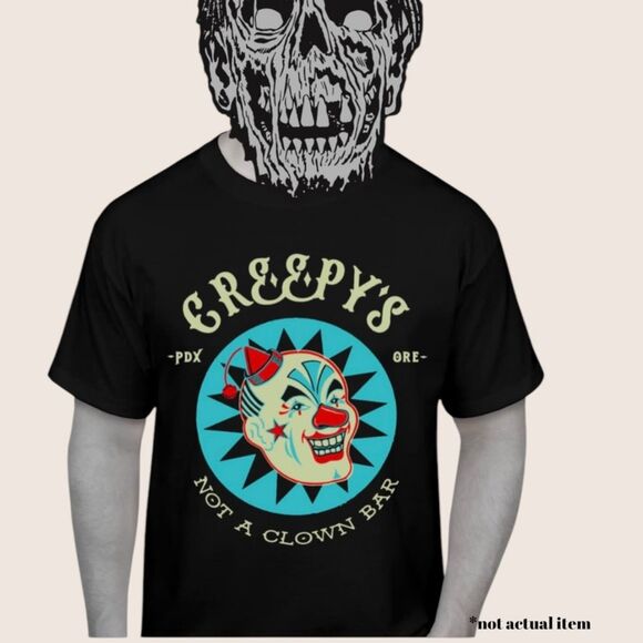🤡 CREEPYS NOT A CLOWN BAR PORTLAND OREGON PDX MERCH T-SHIRT BLACK LARGE - Picture 1 of 6